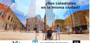 Collage de Miguel y Eva llegando a las dos catedrales de Zaragoza