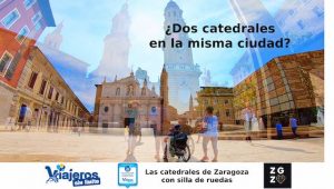 Collage de Miguel y Eva llegando a las dos catedrales de Zaragoza