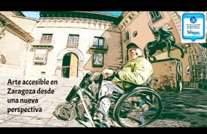 Miguel con su silla de ruedas frente al museo Pablo Gargallo