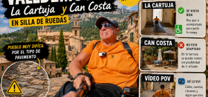 Miguel Nonay recorriendo Valldemossa en silla de ruedas entre calles empedradas de Mallorca
