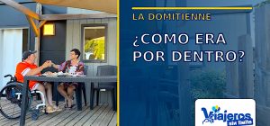 Miguel y Eva brindan en la terraza del alojamiento adaptado del Camping Les Mûriers, en La Domitienne.